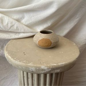 Handmade Speckled Clay Bud Vase with Sun Symbol